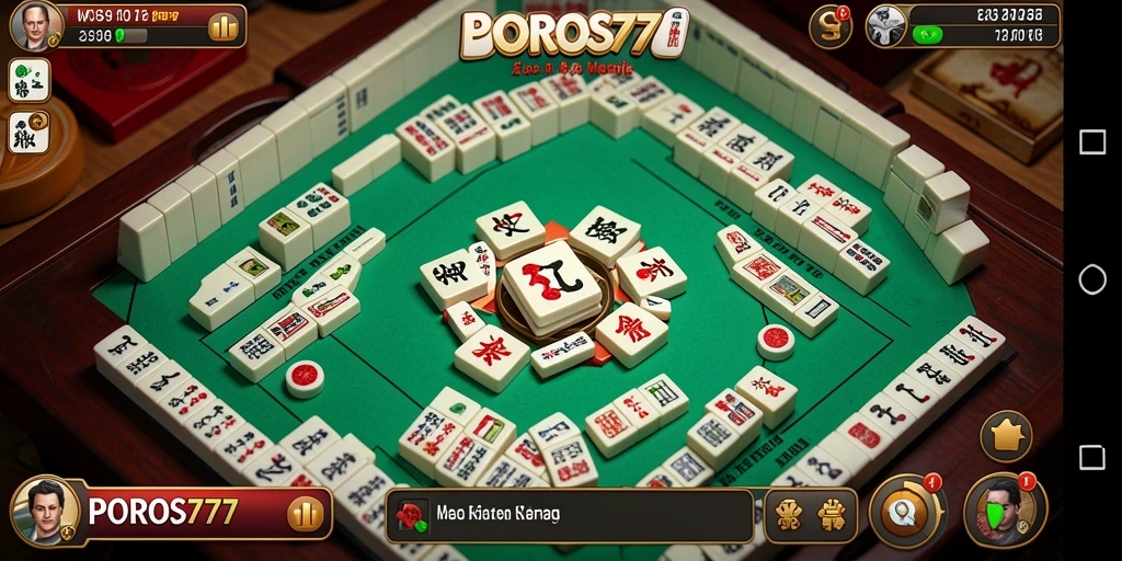 Tampilan gameplay POROS77 yang menampilkan suasana Mahjong yang menarik.